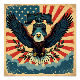 Vintage & Rustic July 4th Eagle Liberty Bell 1776 Poster