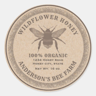 Vintage rustic Kraft bee  honey jar label