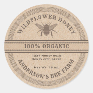 Vintage rustic Kraft bee honey jar label