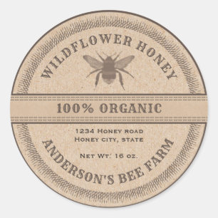 Vintage rustic Kraft bee honey jar label