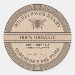 Vintage rustic Kraft bee honey jar label