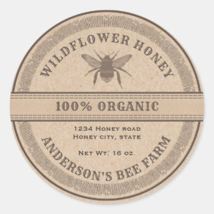 Vintage rustic Kraft bee  honey jar label