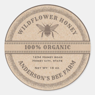 Vintage rustic Kraft bee  honey jar label