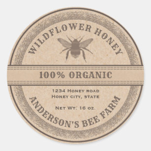 Vintage rustic Kraft bee  honey jar label