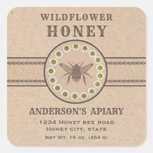 Vintage rustic Kraft floral  bee honey jar label