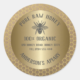 Vintage rustic Kraft look bee honey comb honey jar Classic Round Sticker