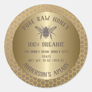 Vintage rustic Kraft look bee honeycomb honey jar Classic Round Sticker