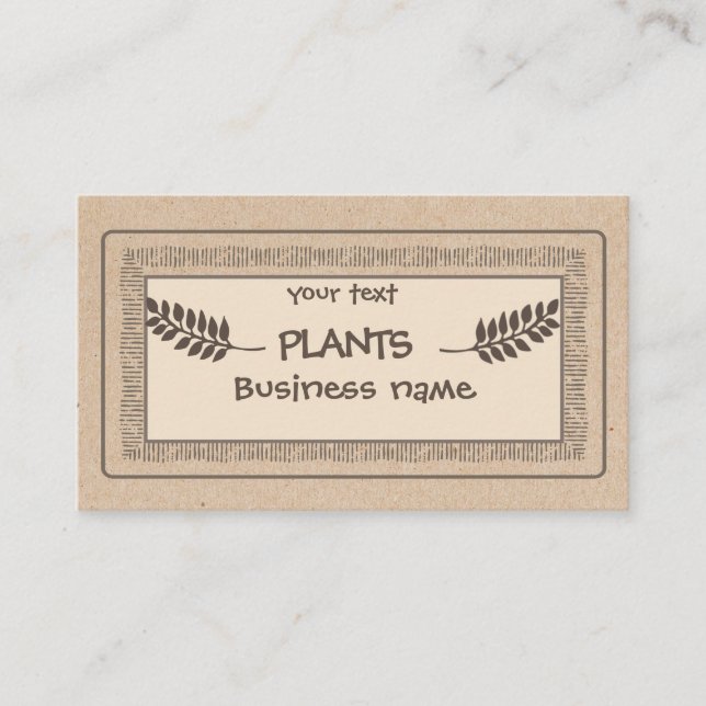 Vintage rustic Kraft plants branch Business Card (Front)