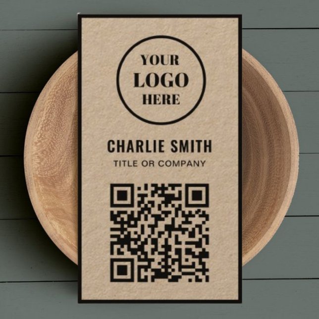 Vintage Rustic Kraft QR Code & Company Logo  Business Card (Creator Uploaded)