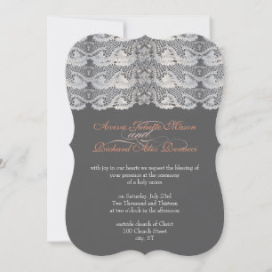 Vintage Rustic Lace Grey and Peach Invitation