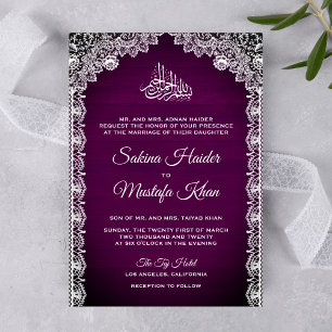 Vintage Rustic Lace Plum Purple Islamic Wedding Invitation
