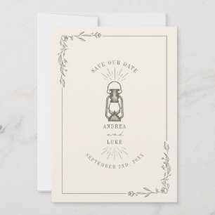 Vintage Rustic Lantern Green Wedding Save The Date