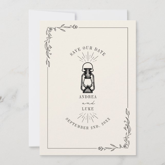 Vintage Rustic Lantern Wedding Save The Date (Front)
