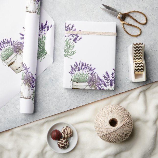 Vintage Rustic Lavender White Wrapping Paper (Crafts)
