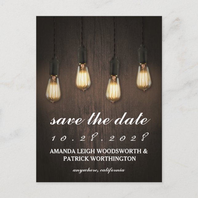 Vintage Rustic Lights Chic Save The Date Cards (Front)