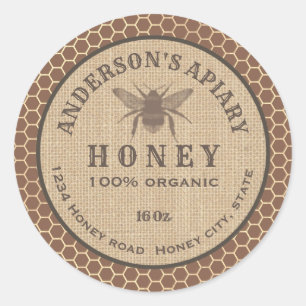 Vintage rustic linen bee honey comb honey jar clas classic round sticker