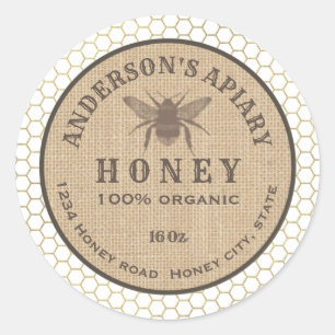 Vintage rustic linen bee honey comb honey jar classic round sticker