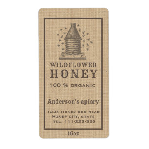 Vintage rustic linen beehive honey jar label