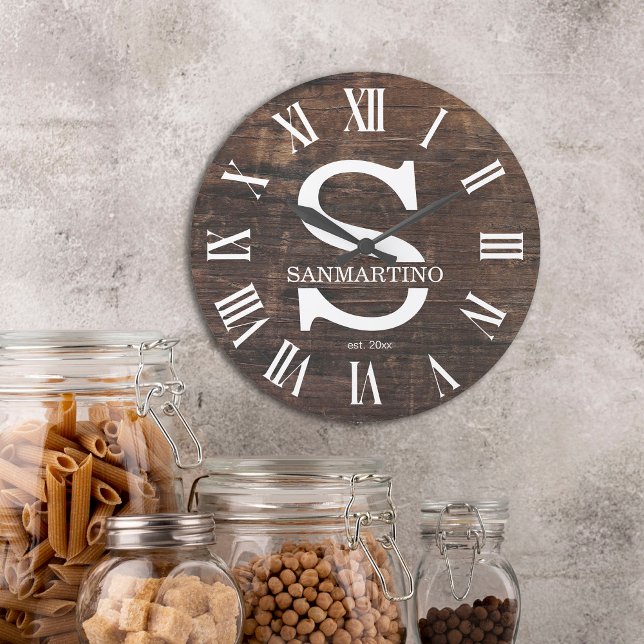 Vintage Rustic Monogram amily Name Large Clock (Creator Uploaded)