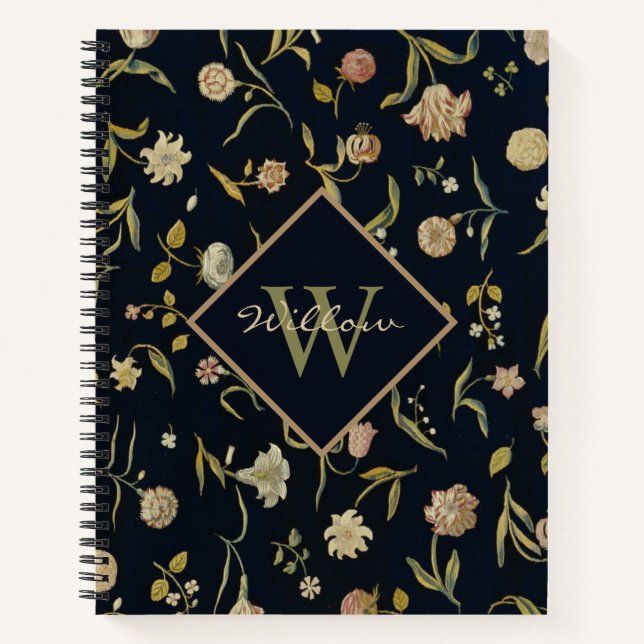 Vintage Rustic Monogram Floral Rug Pattern  Notebook (Front)