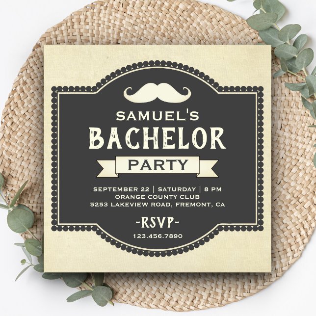Vintage Rustic Moustache Bachelor Party Invitation (Creator Uploaded)