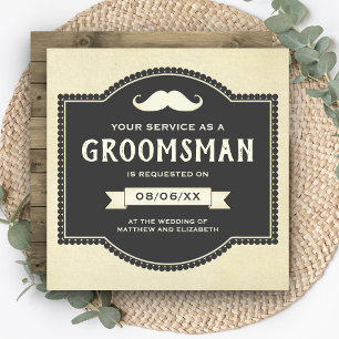 Vintage Rustic Mustache Groomsman Request Invitation