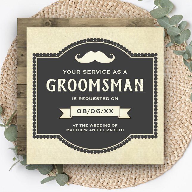 Vintage Rustic Mustache Groomsman Request Invitation (Creator Uploaded)