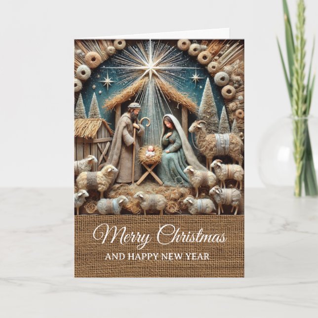 Vintage Rustic Nativity Scene Merry Christmas  Card (Front)