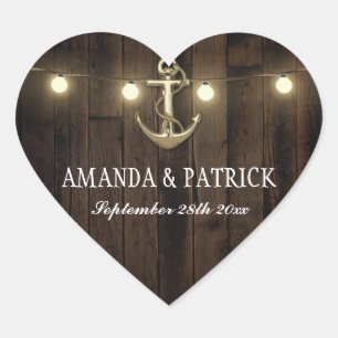 Vintage Rustic Nautical Anchor Wedding Favours Heart Sticker