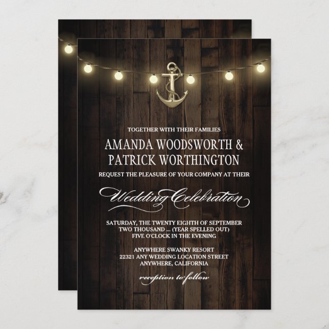 Vintage Rustic Nautical Anchor Wedding Invitations (Front/Back)