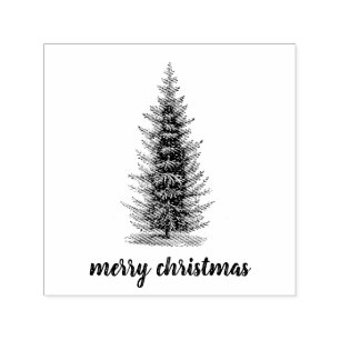 Vintage rustic neutral spruce merry christmas self-inking stamp