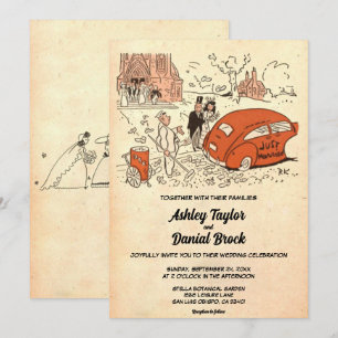 Vintage Rustic Old Married Couple Retro Wedding Invitation