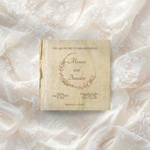 Vintage rustic old paper floral wedding   invitation