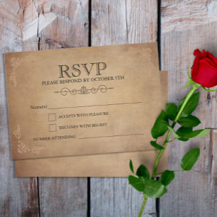 Vintage Rustic Old Parchment Victorian Wedding RSVP Card
