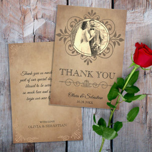 Vintage Rustic Old Parchment Victorian Wedding  Thank You Card