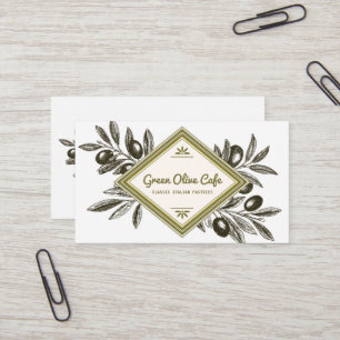 Vintage Rustic Olive Branches Frame Restaurant Business Card