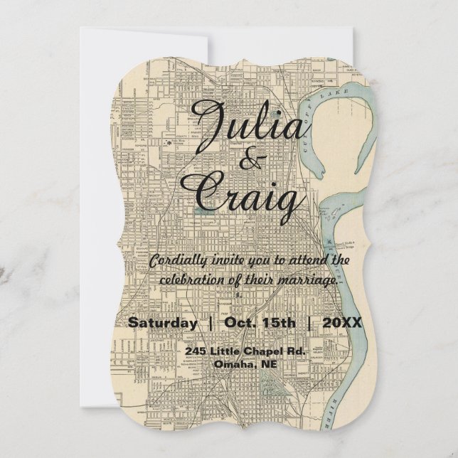 Vintage Rustic Omaha NE Map Wedding Invitation (Back)