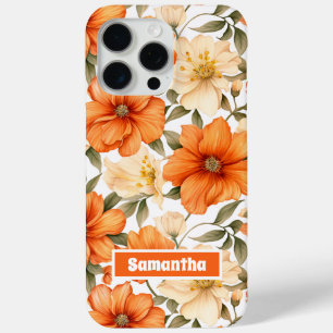 Vintage Rustic Orange Autumn Flowers Pattern iPhone 15 Pro Max Case