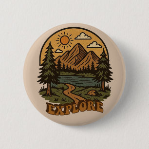 Vintage/rustic outdoorsy explore nature 6 cm round badge