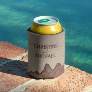 Vintage rustic paper brown mountains wedding can cooler