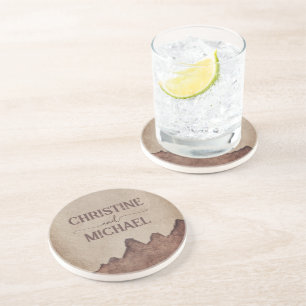 Vintage rustic paper brown mountains wedding coaster