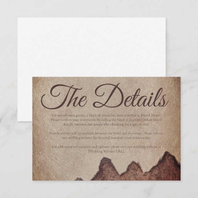 Vintage rustic paper brown mountains wedding enclosure card (Front/Back)