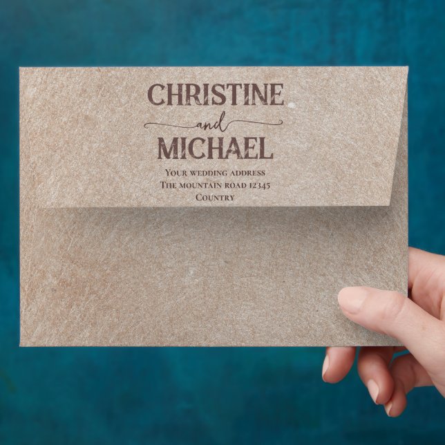 Vintage rustic paper brown mountains wedding envelope (Hand)