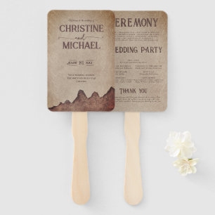 Vintage rustic paper brown mountains wedding hand fan