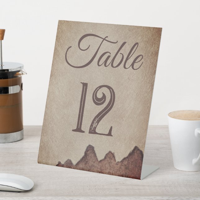 Vintage rustic paper brown mountains wedding pedestal sign (In SItu)