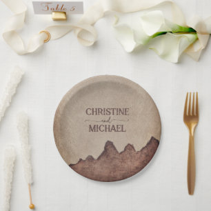 Vintage rustic paper brown mountains wedding plate