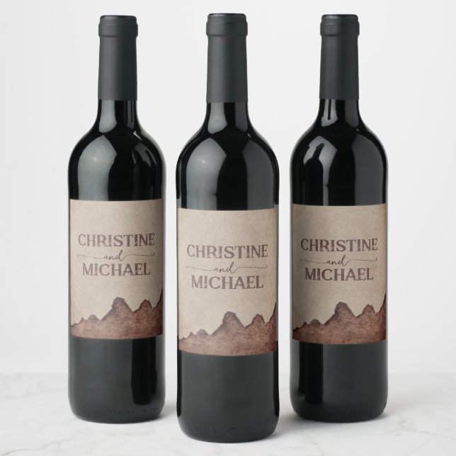 Vintage rustic paper brown mountains wedding wine label (Bottles)