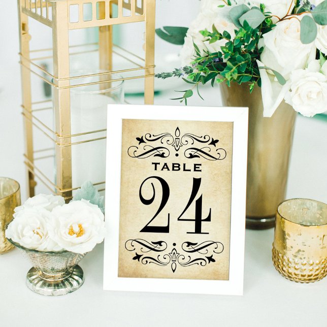 Vintage Rustic Parchment Flourish Wedding Table Number (Creator Uploaded)