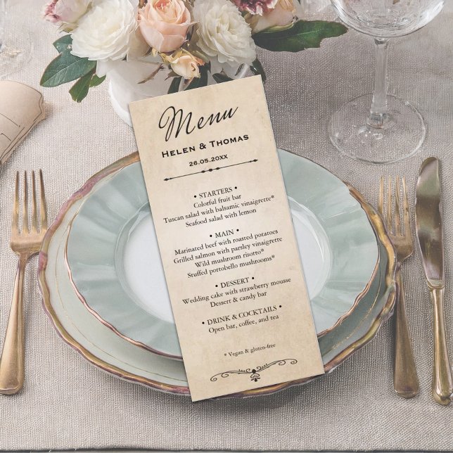 Vintage Rustic Parchment Wedding Menu (Creator Uploaded)