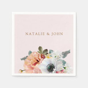 Vintage Rustic Peach Floral Engagement Party Napkin
